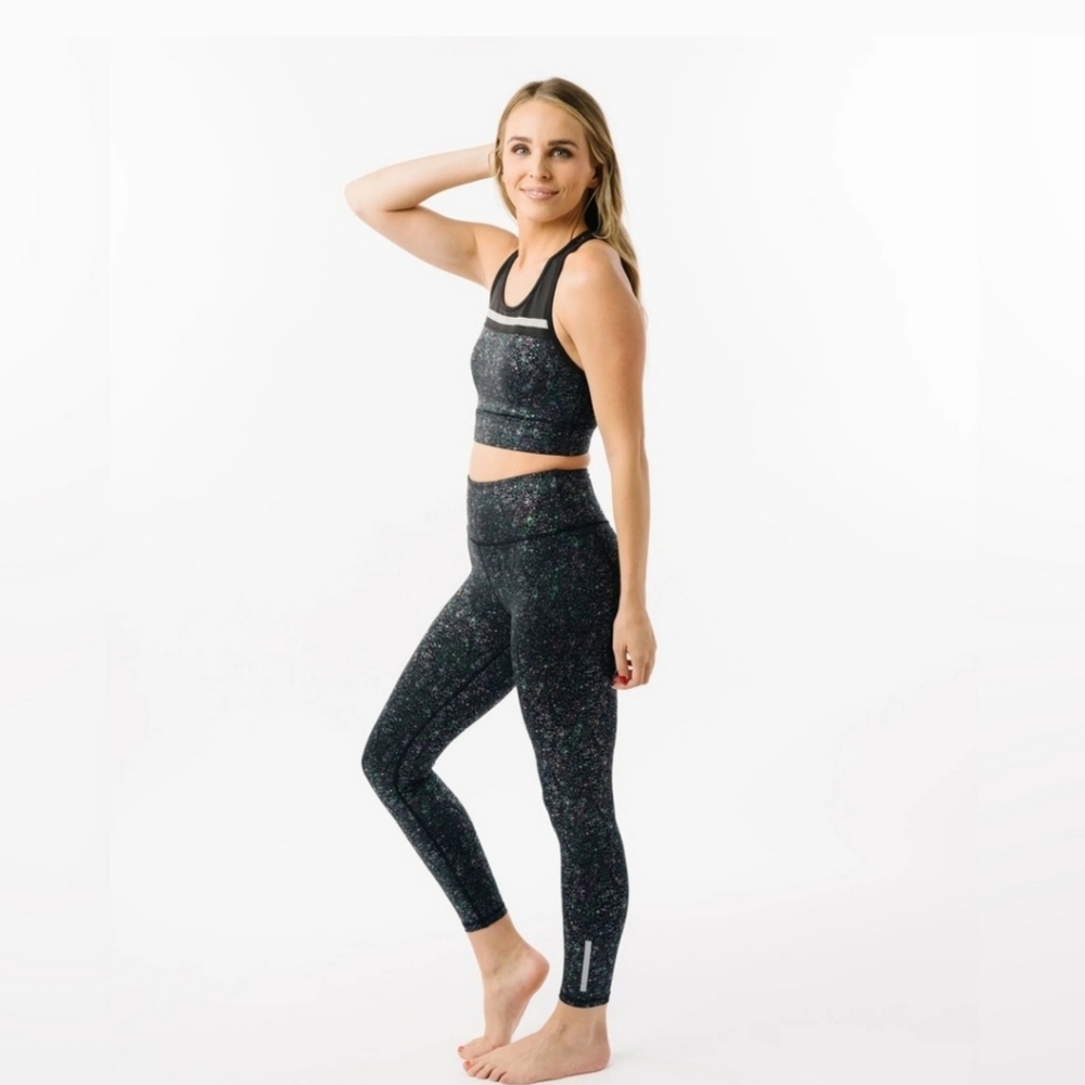 Women's Zyia Black Reflective Mirage Light N Tight High Rise Size 6-8